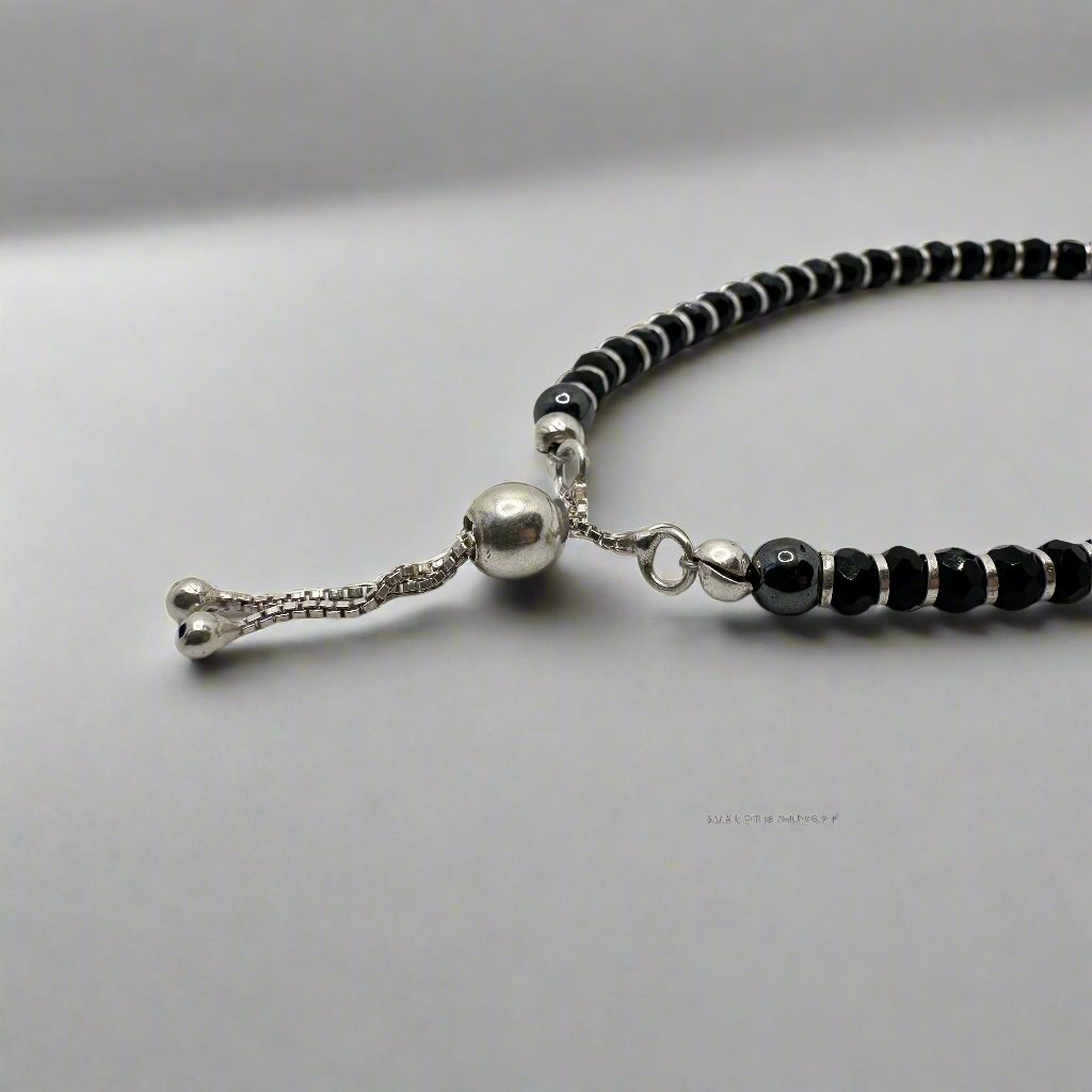 Black Bead Nazariya with Silver Tassel
