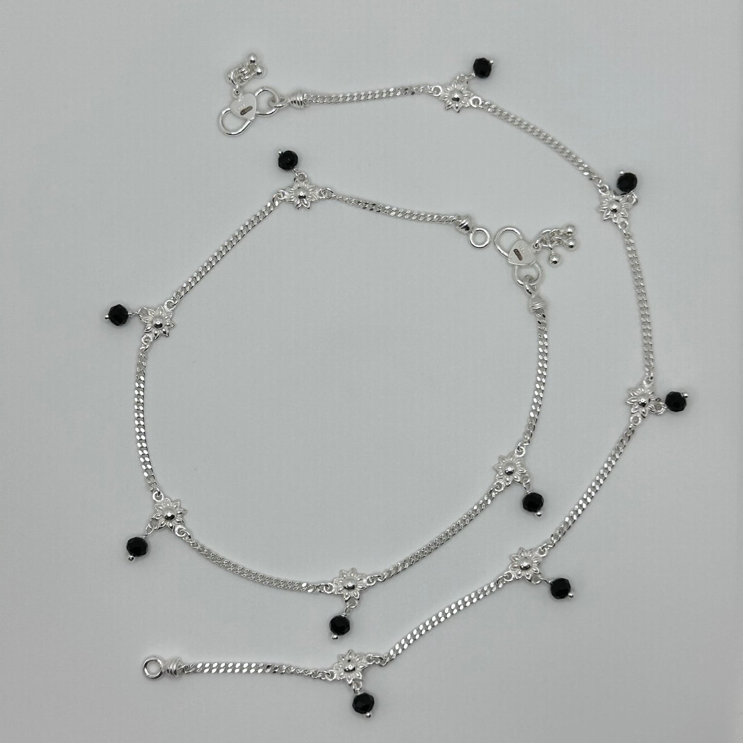 Charming Silver Anklet with Bead Accents
