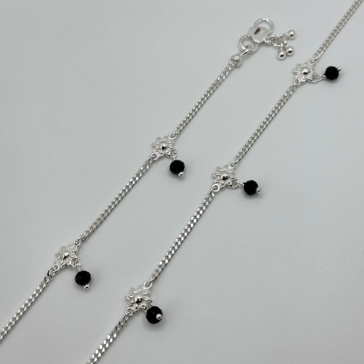 Charming Silver Anklet with Bead Accents