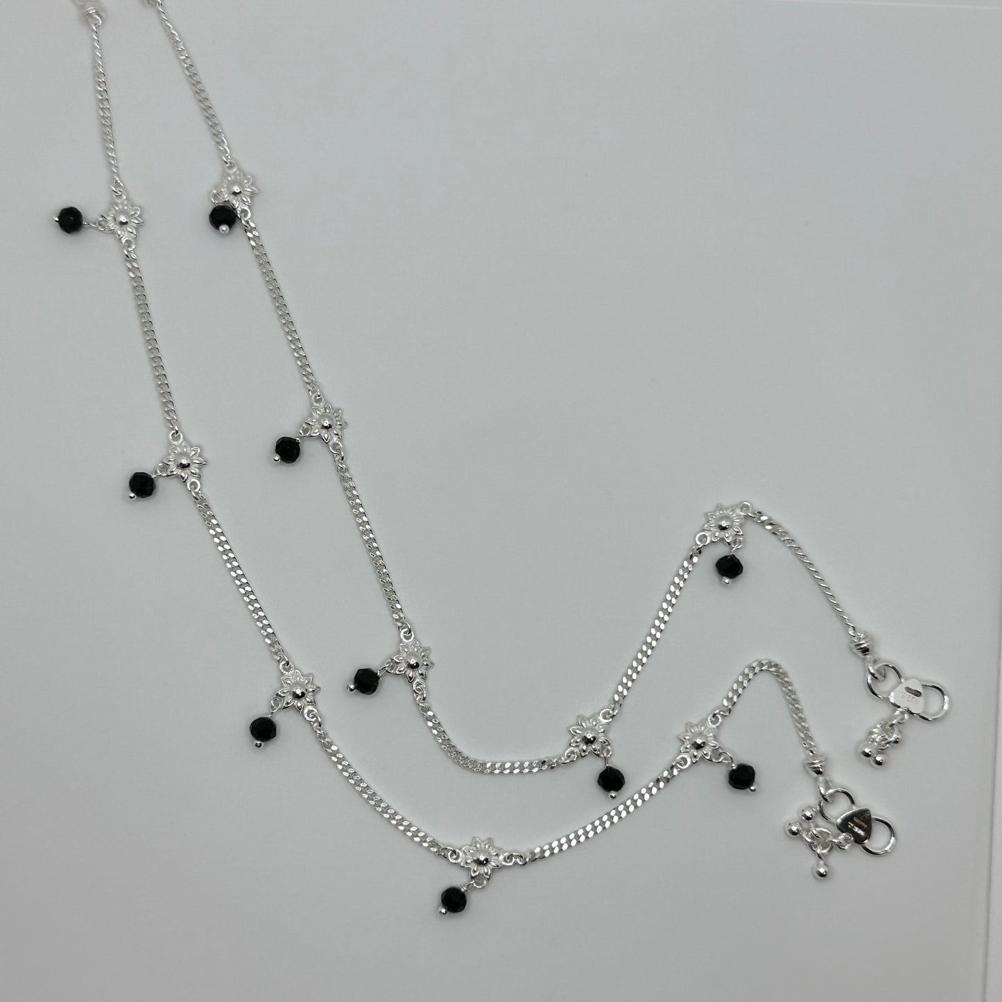 Charming Silver Anklet with Bead Accents
