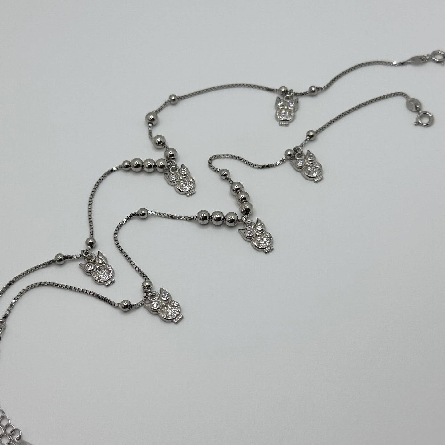 Wisdom Owl Charm Silver Anklet