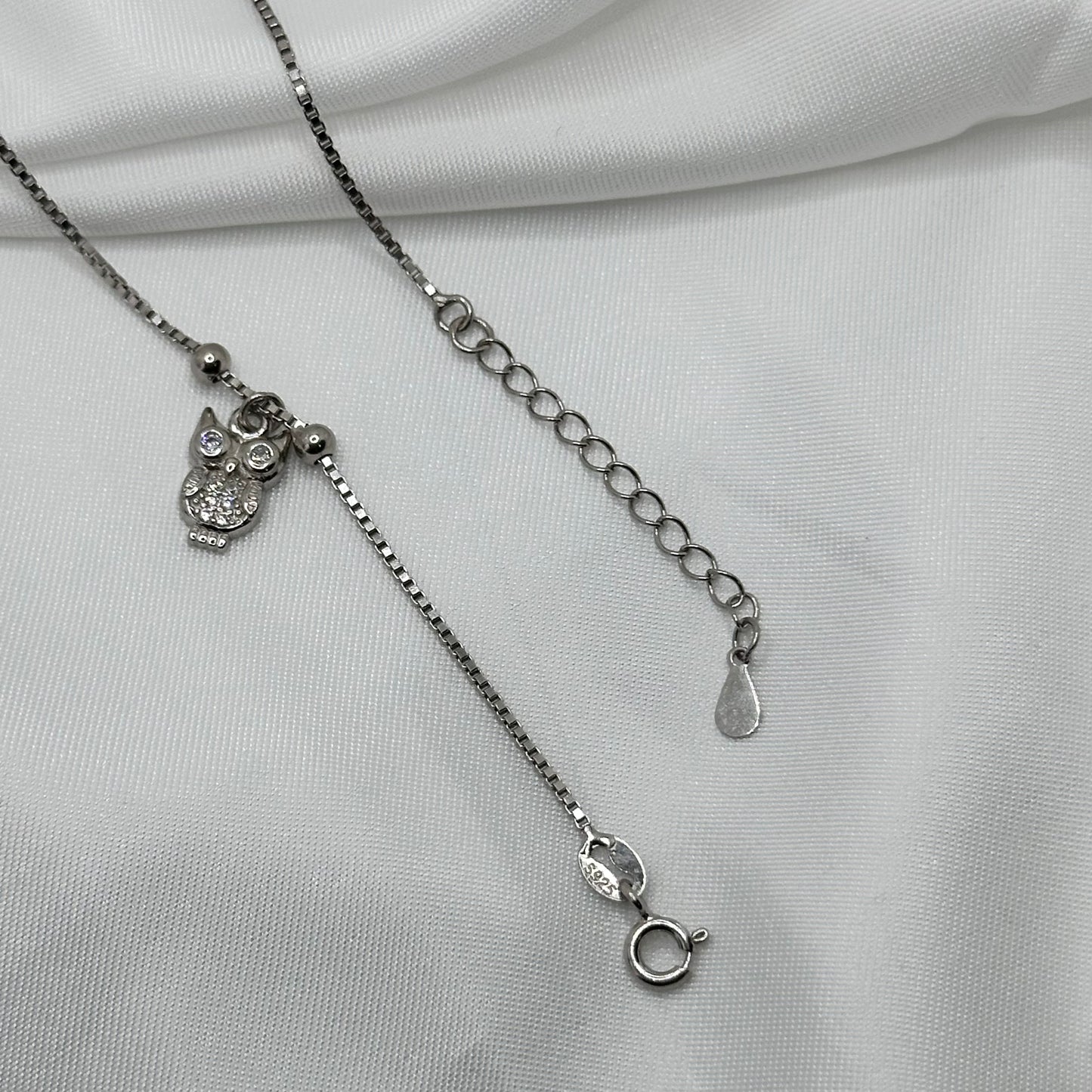 Wisdom Owl Charm Silver Anklet