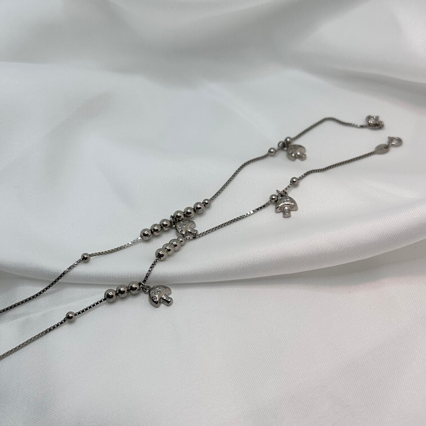 Mushroom Charm Sterling Silver Anklet