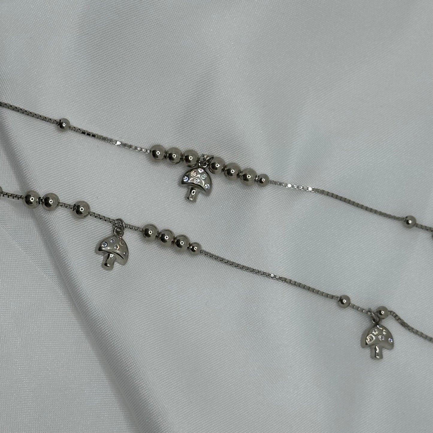 Mushroom Charm Sterling Silver Anklet
