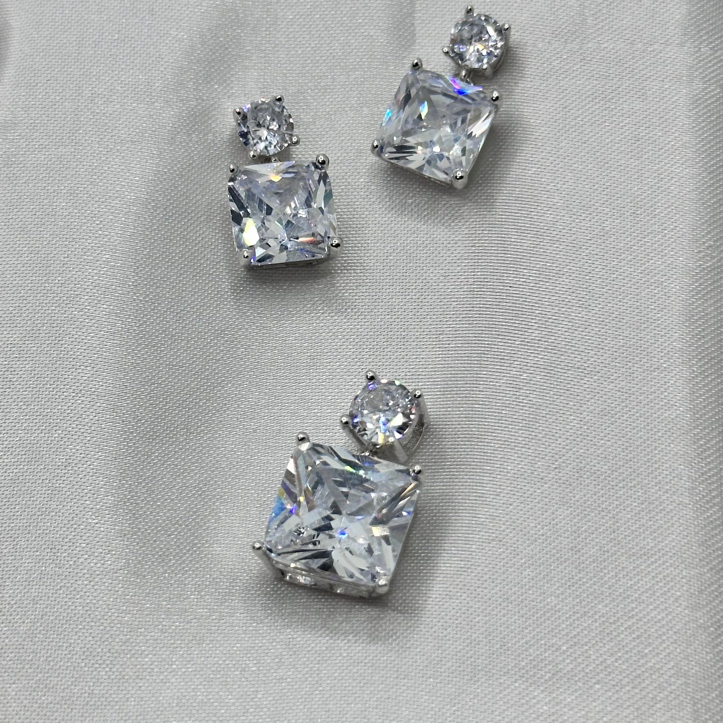 Elegant Princess-Cut Silver Pendant Set