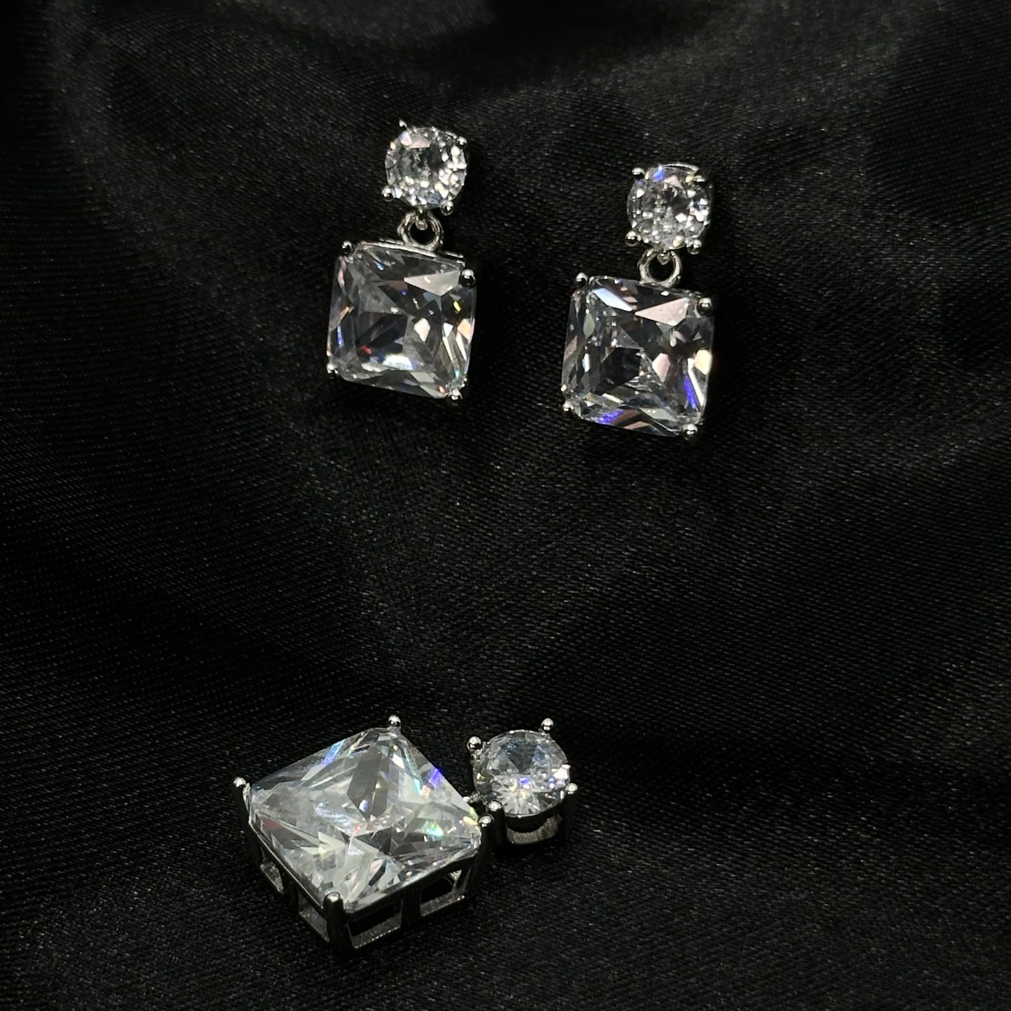 Elegant Princess-Cut Silver Pendant Set