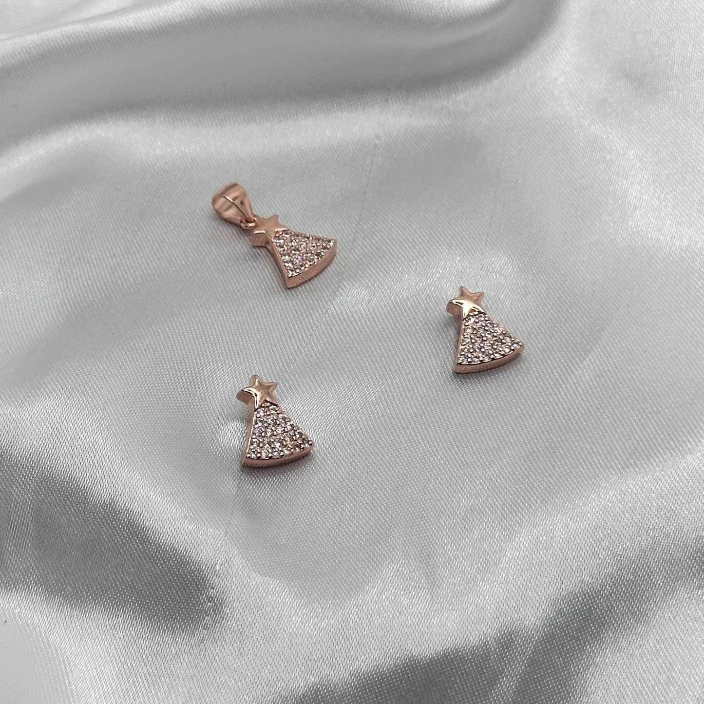 Star-Topped Christmas Tree Rose Gold Pendant Set