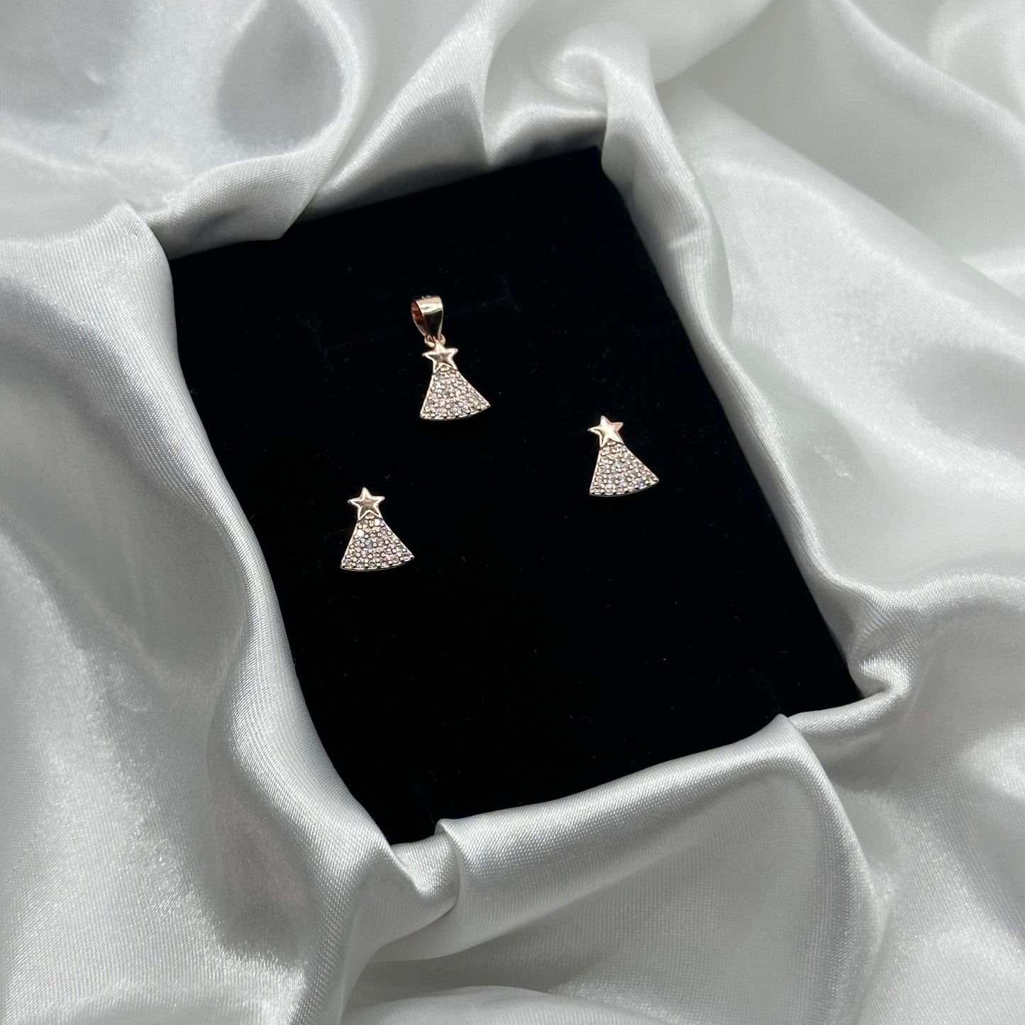 Star-Topped Christmas Tree Rose Gold Pendant Set