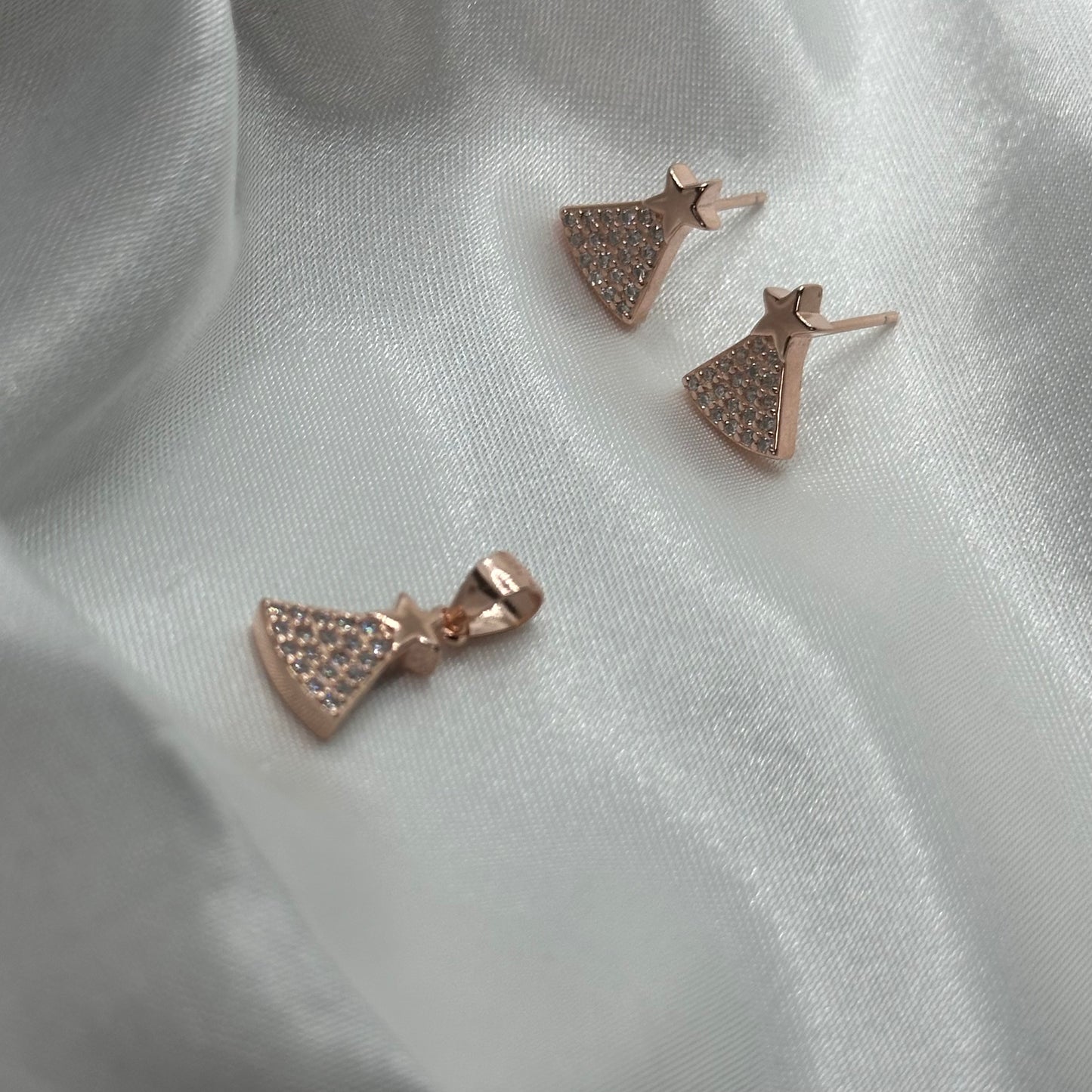 Star-Topped Christmas Tree Rose Gold Pendant Set