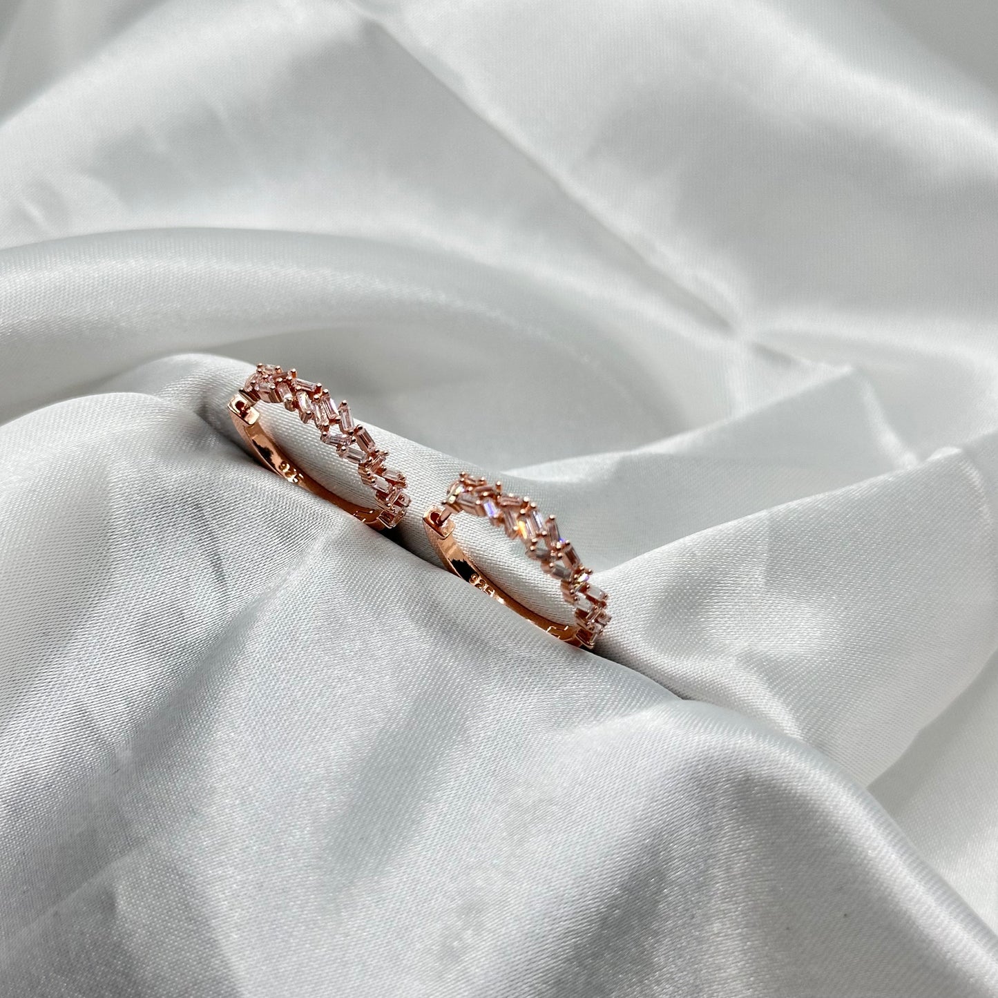 Delicate Rose Gold Hoop Earrings with Intricate Stone Detailing