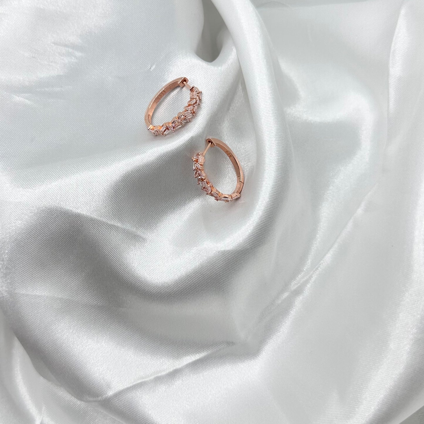 Delicate Rose Gold Hoop Earrings with Intricate Stone Detailing