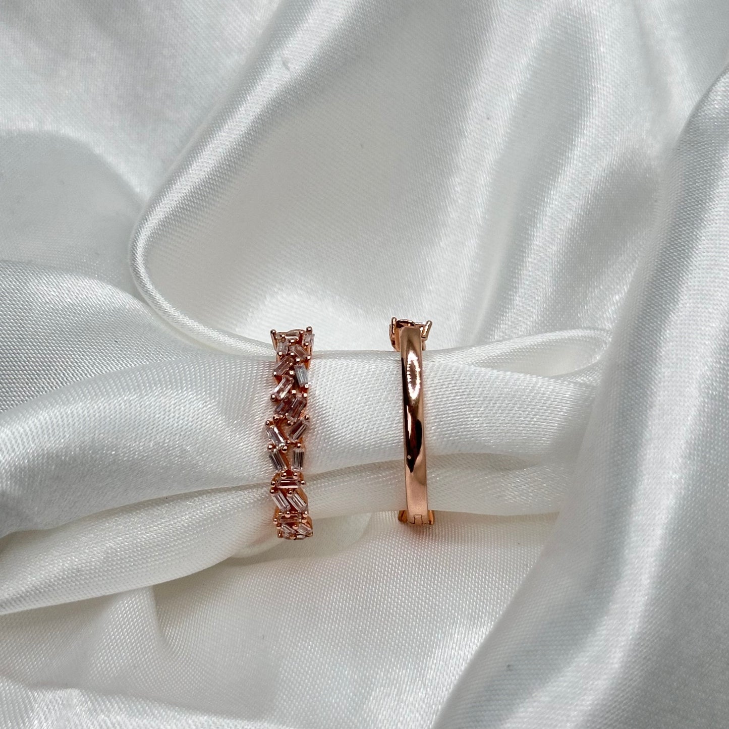 Delicate Rose Gold Hoop Earrings with Intricate Stone Detailing
