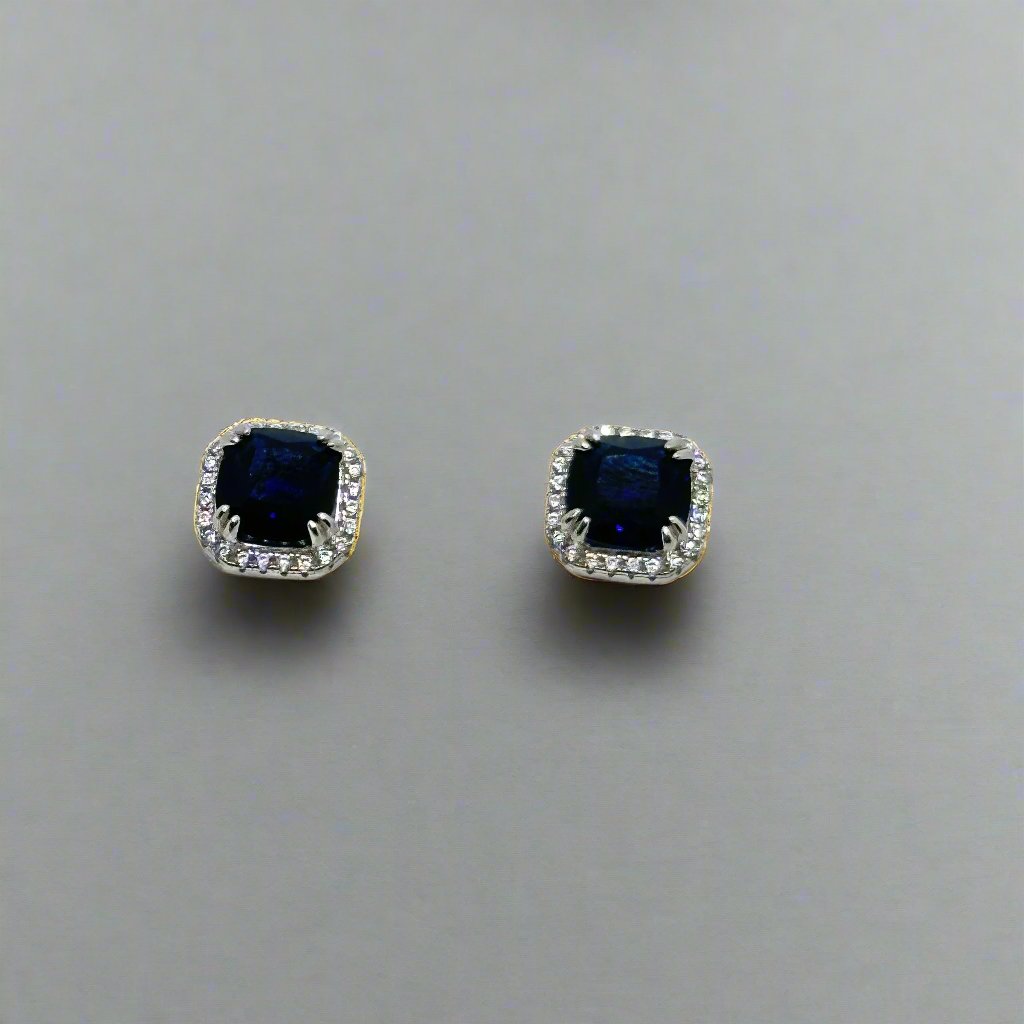 Sapphire Halo Silver Earrings