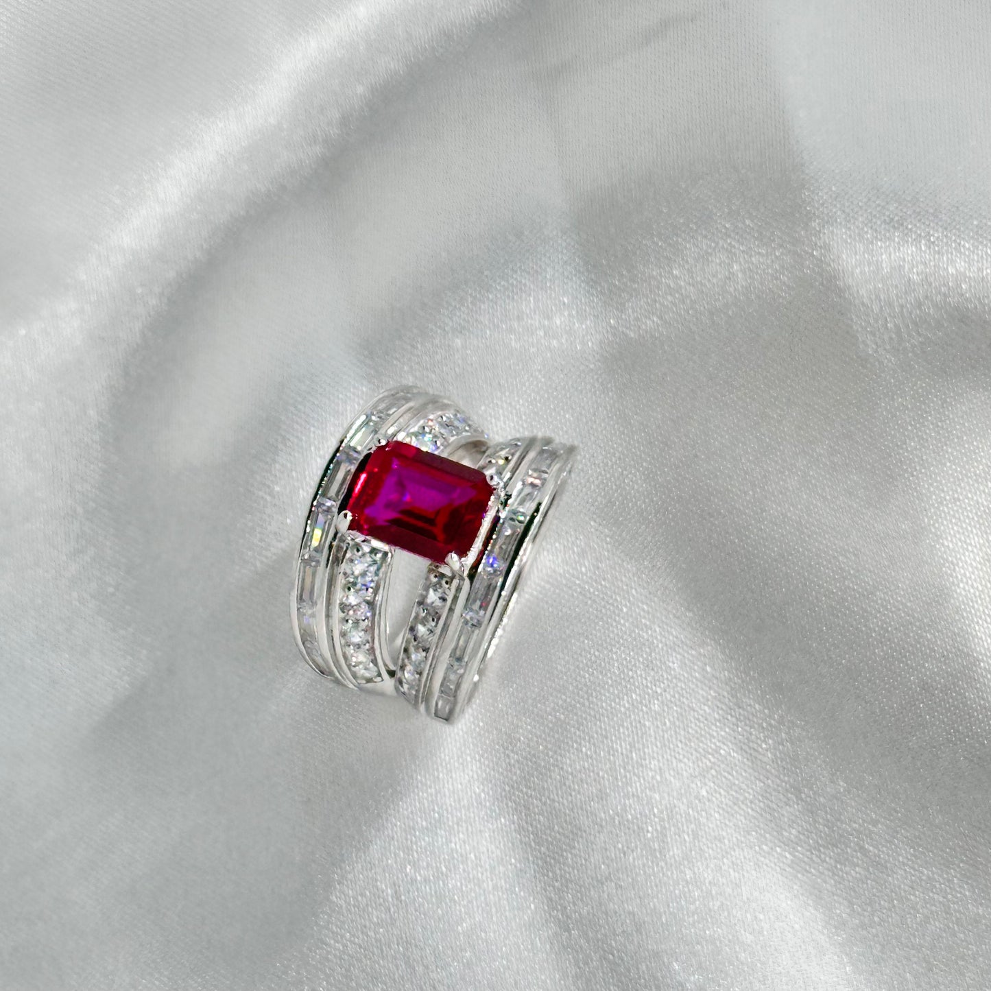Ruby Emerald-Cut Sterling Silver Ring