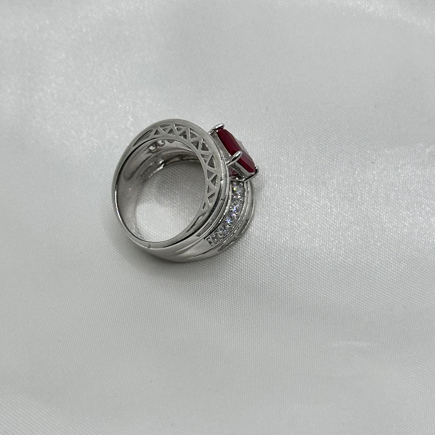Ruby Emerald-Cut Sterling Silver Ring