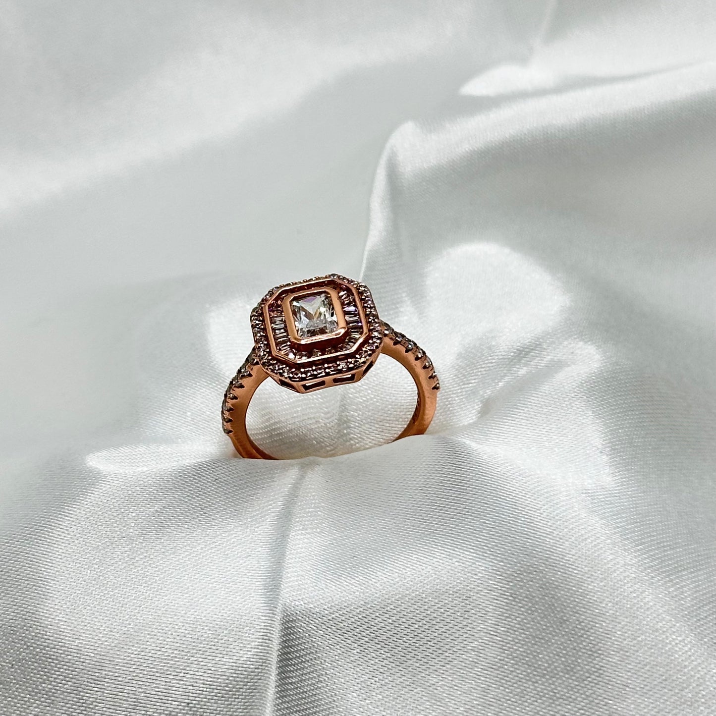 Emerald-Cut Ring with Simulated Stones