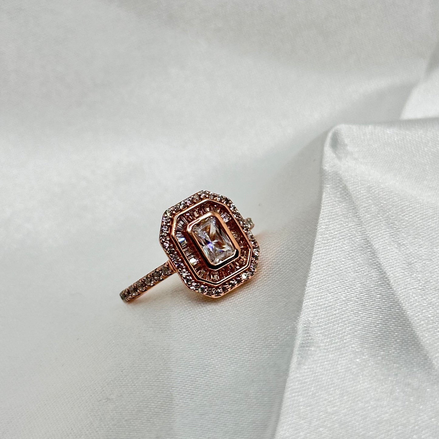 Emerald-Cut Ring with Simulated Stones