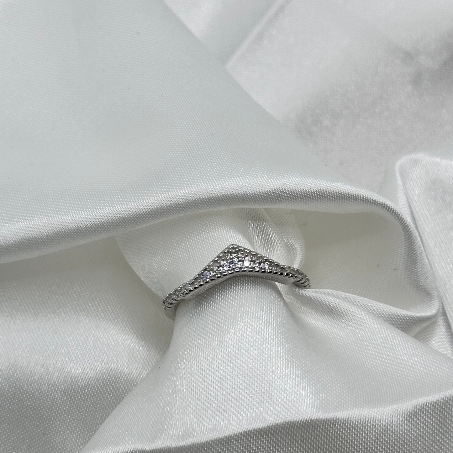 Chevron Wishbone Ring with Cubic Zirconia