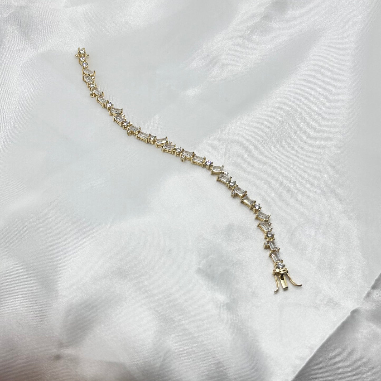 Gold Plated Baguette-Cut Stone Silver Bracelet