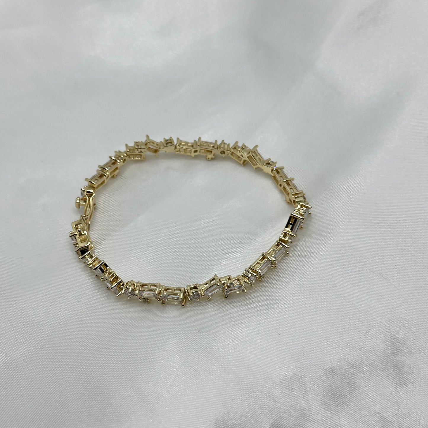 Gold Plated Baguette-Cut Stone Silver Bracelet