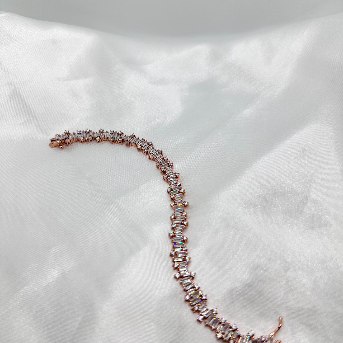 Baguette-Cut Diamond Rose Gold Tennis Bracelet