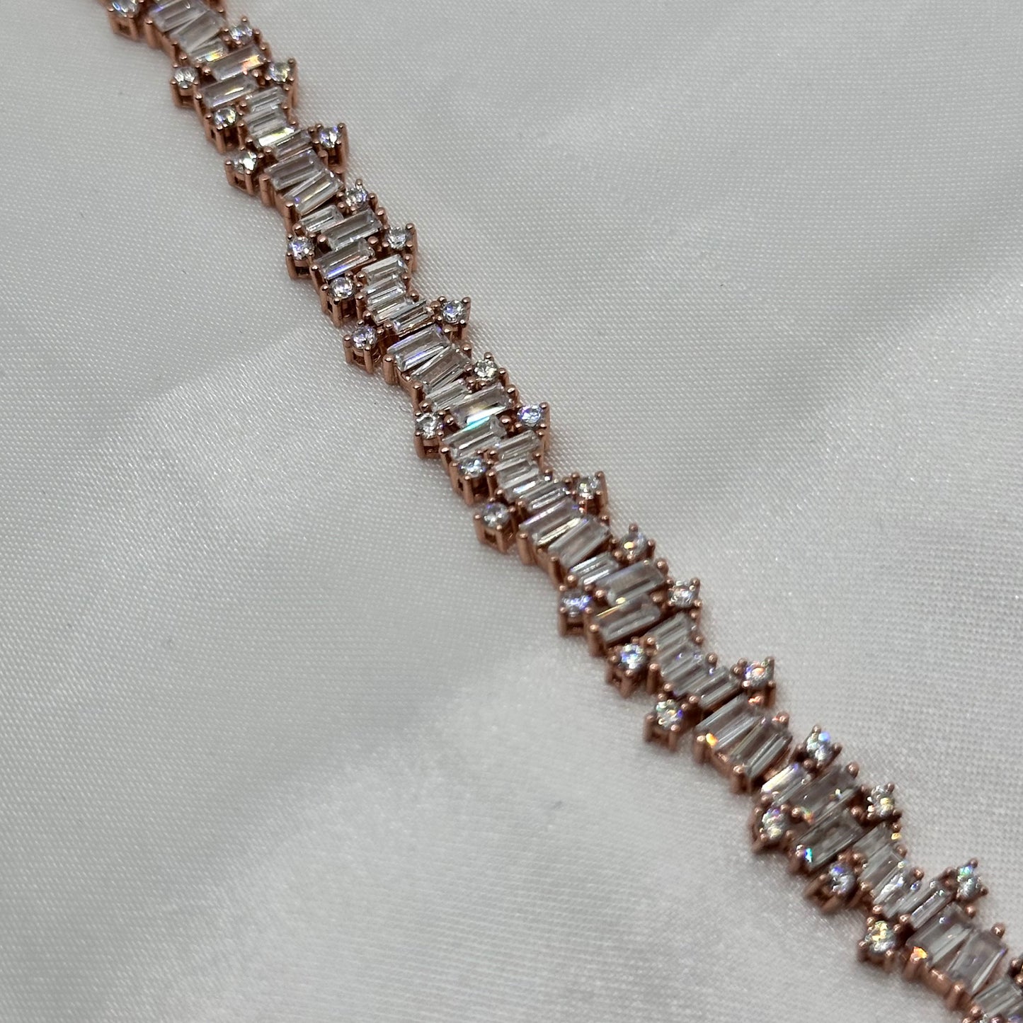 Baguette-Cut Diamond Rose Gold Tennis Bracelet