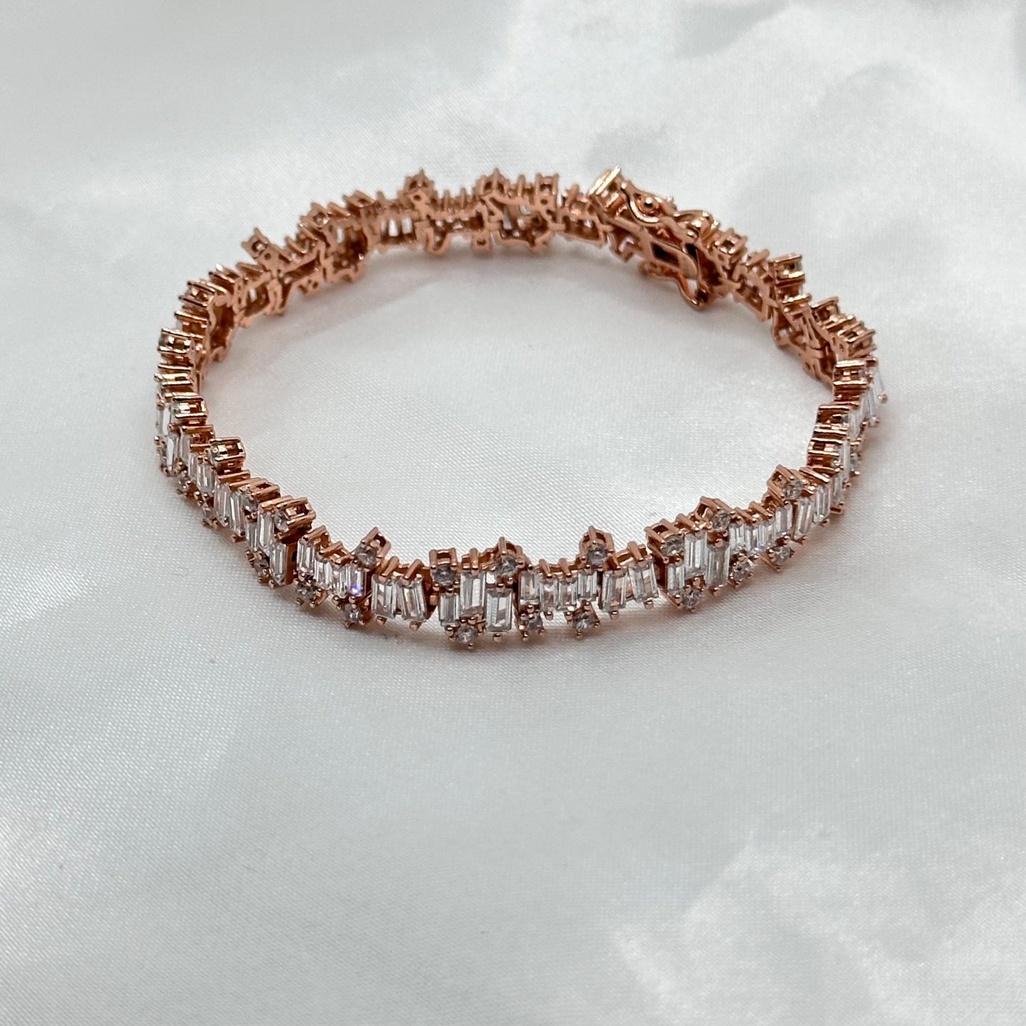 Baguette-Cut Diamond Rose Gold Tennis Bracelet