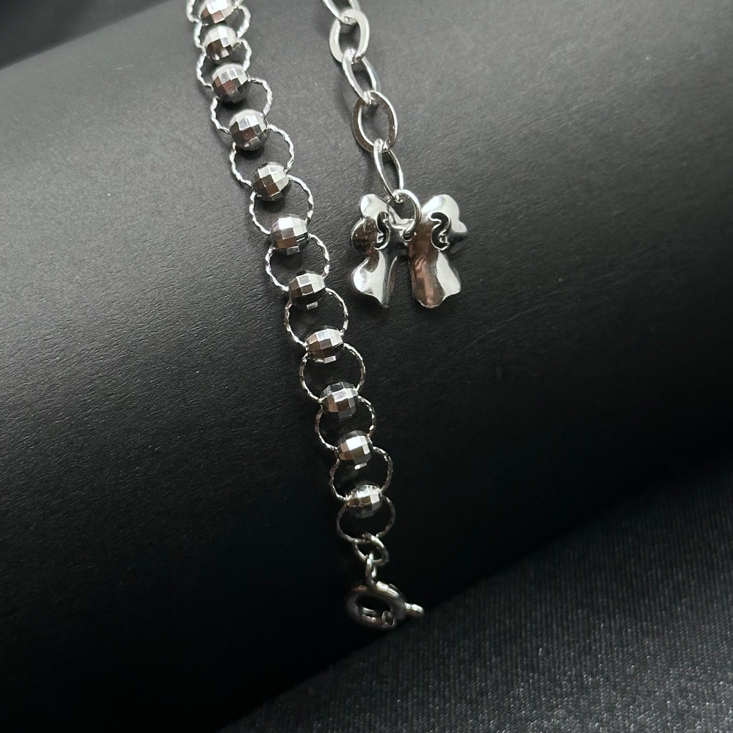 Rings Beaded Chain Bracelet with Bow Charm