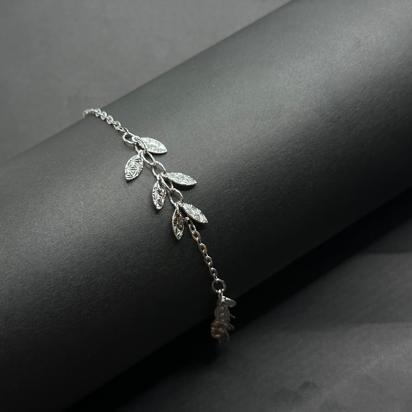Leaf Charm Delicate Silver Bracelet