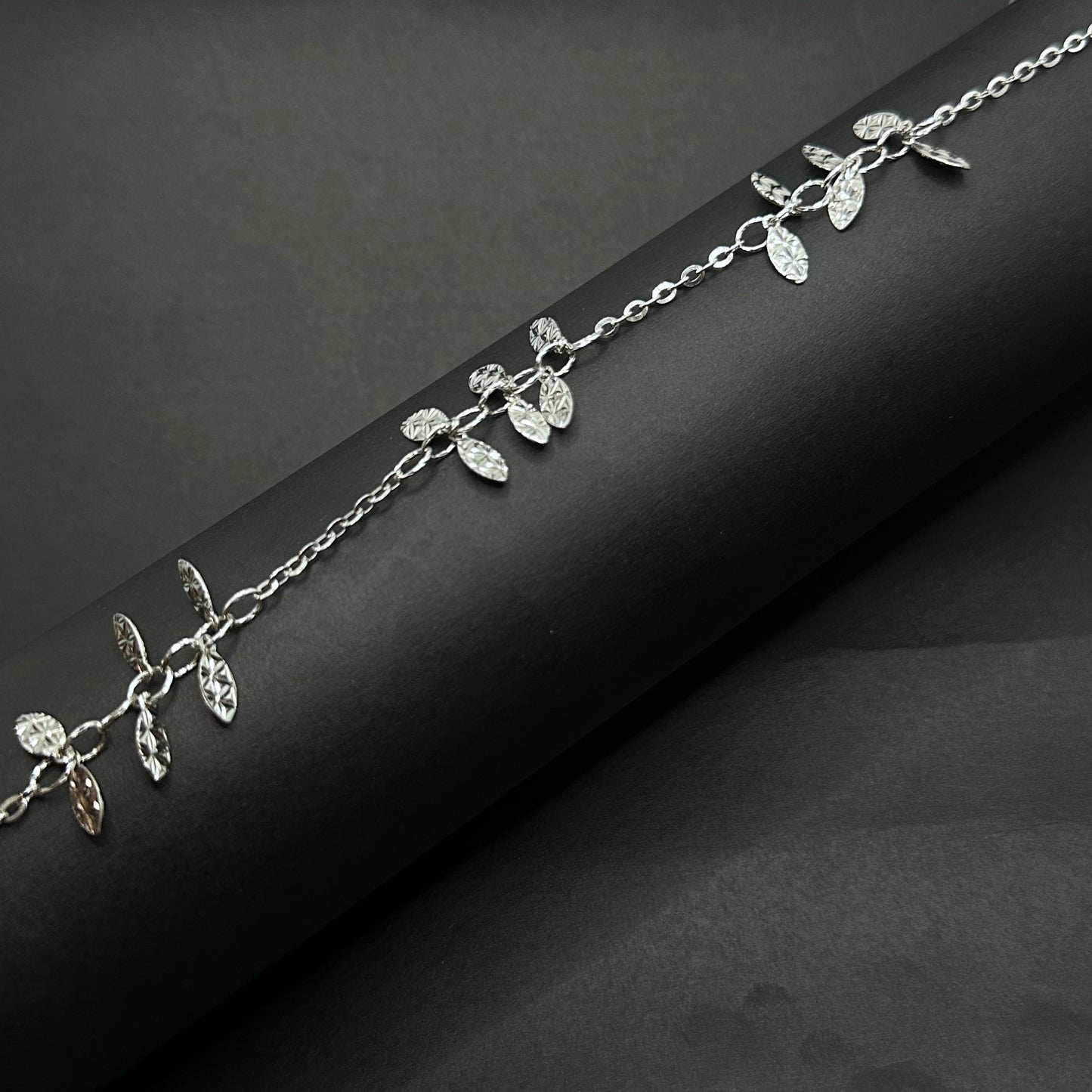 Leaf Charm Delicate Silver Bracelet