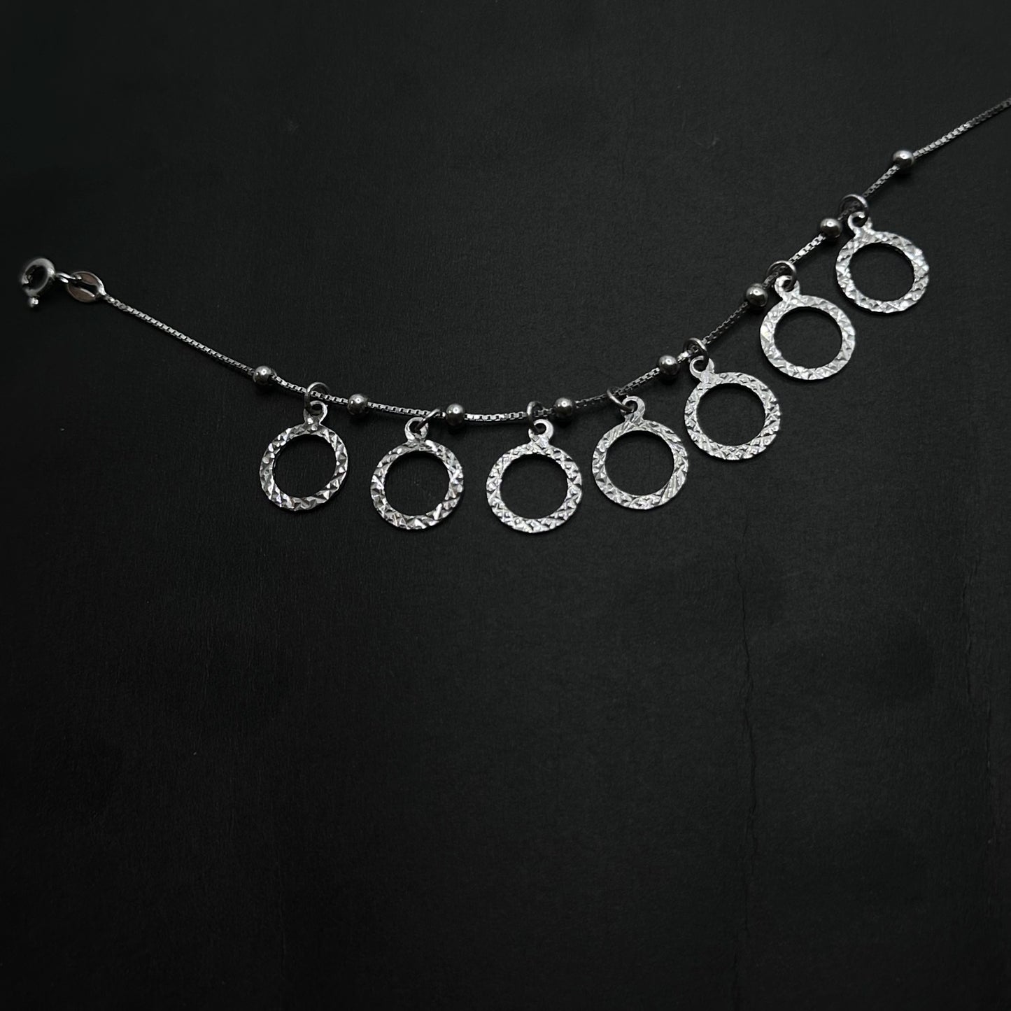 Circle Charm Bracelet with Textured Hoops