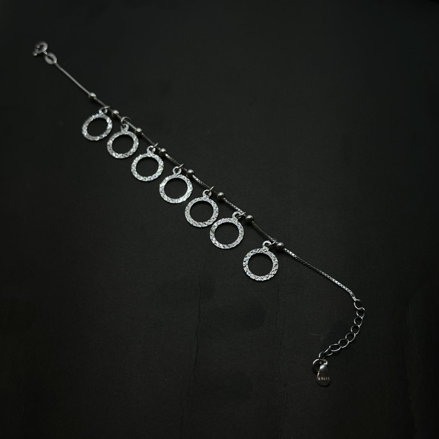 Circle Charm Bracelet with Textured Hoops