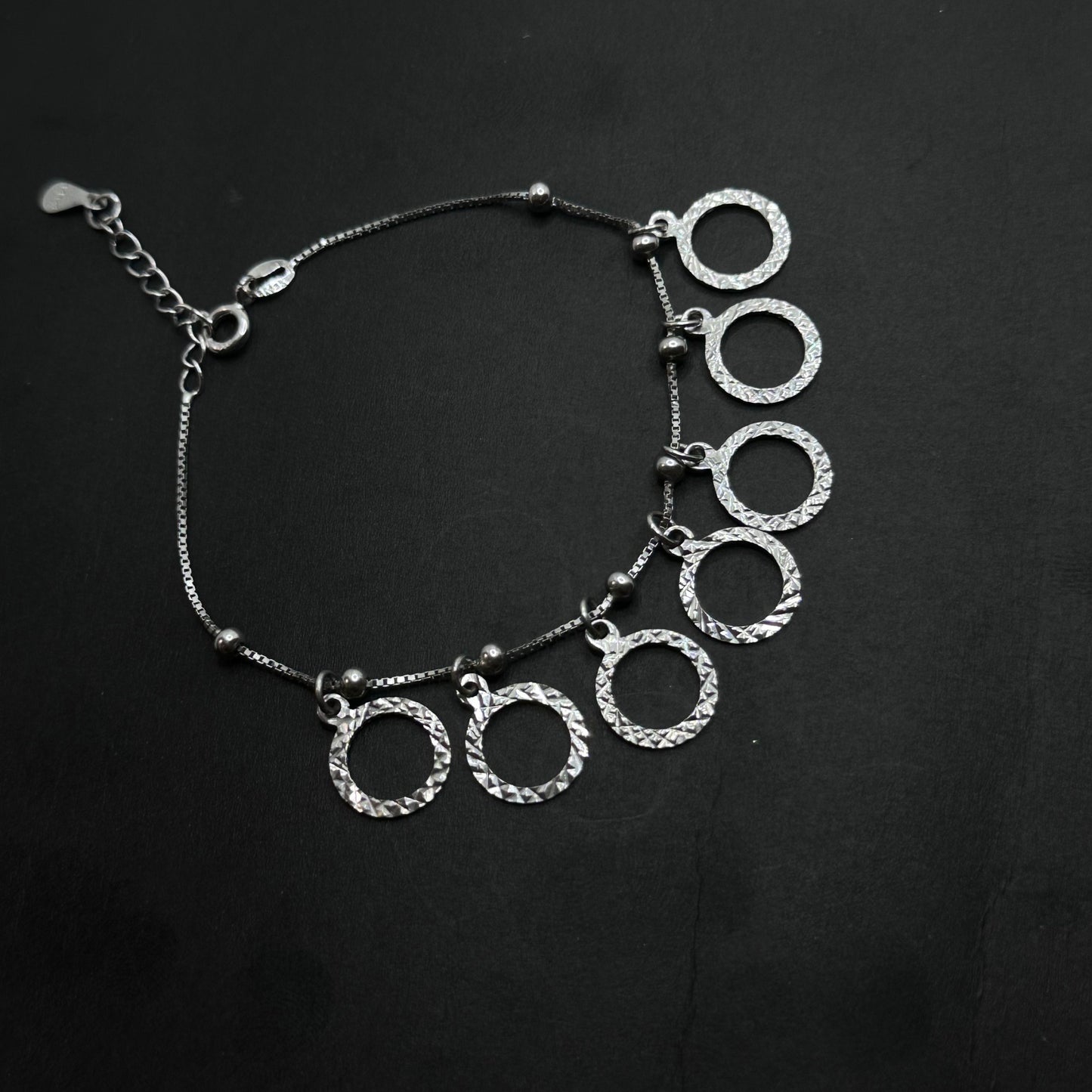 Circle Charm Bracelet with Textured Hoops