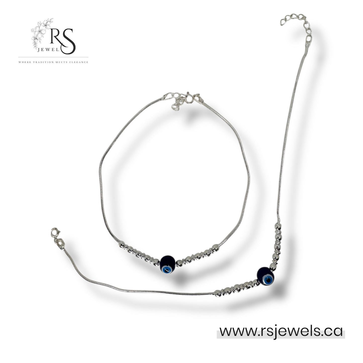 Sterling Silver Evil Eye Anklet – Adjustable Protection Jewelry for Women