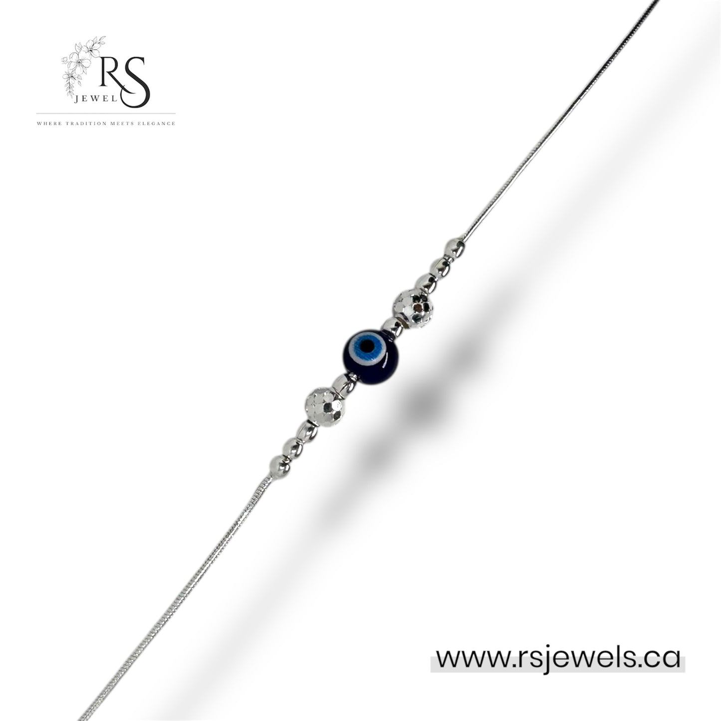 Evil Eye Silver Anklet with Shiny Textured Beads – Women’s Protection Jewelry