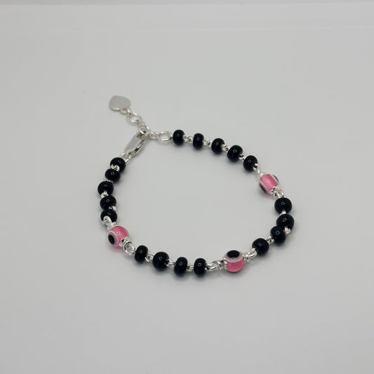 Pink and Black Evil Eye Protection Bracelet