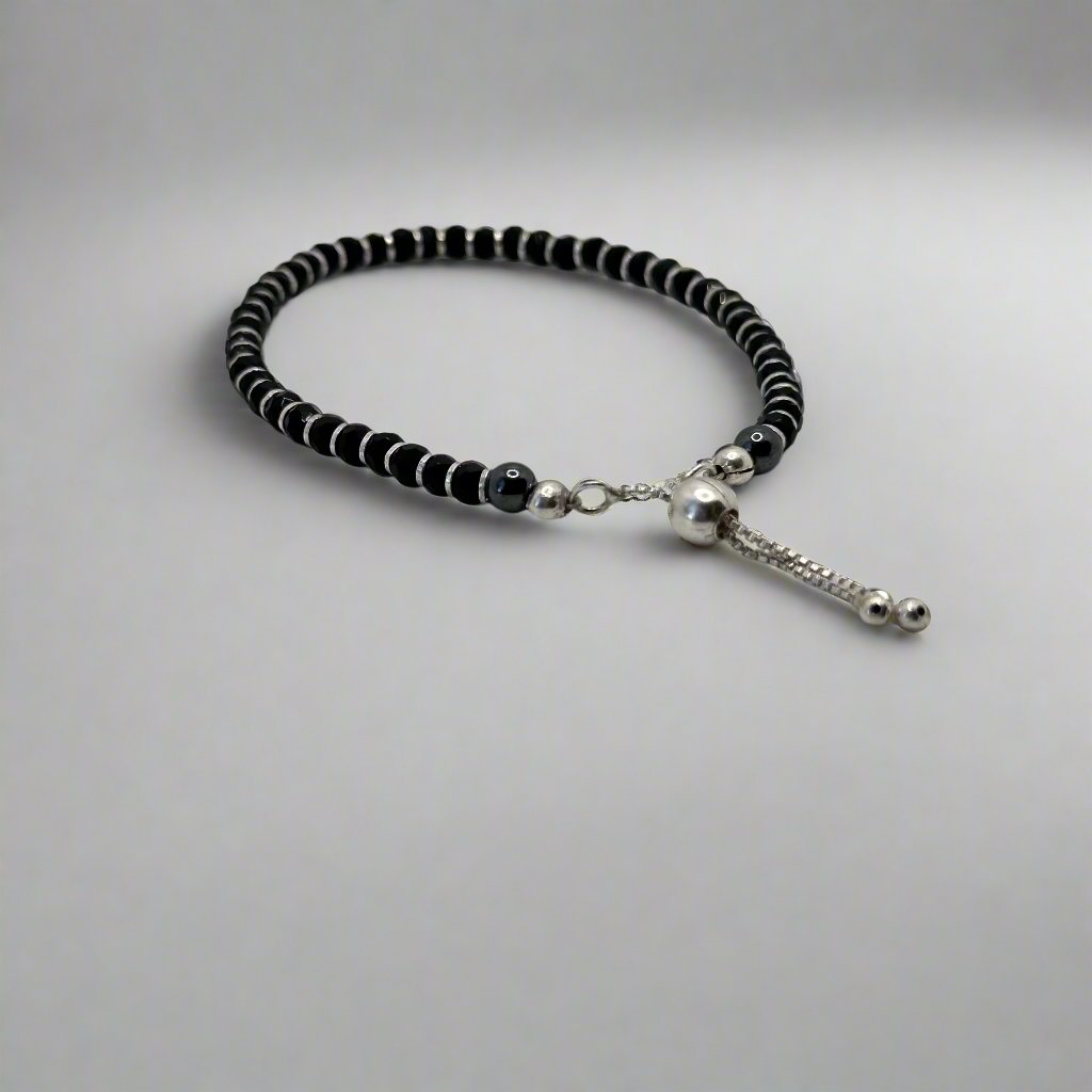Black Bead Nazariya with Silver Tassel