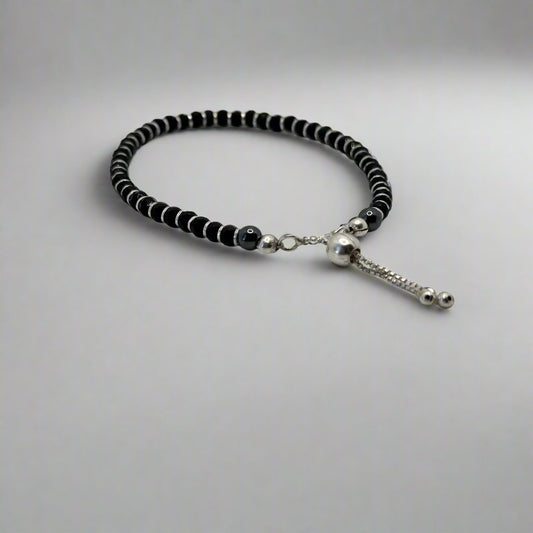 Black Bead Nazariya with Silver Tassel