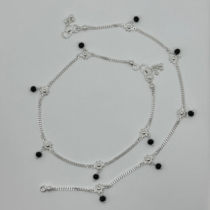 Charming Silver Anklet with Bead Accents