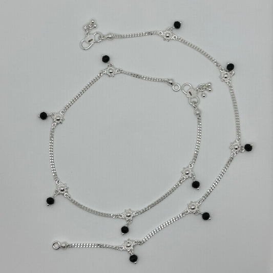 Charming Silver Anklet with Bead Accents