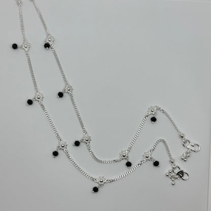 Charming Silver Anklet with Bead Accents