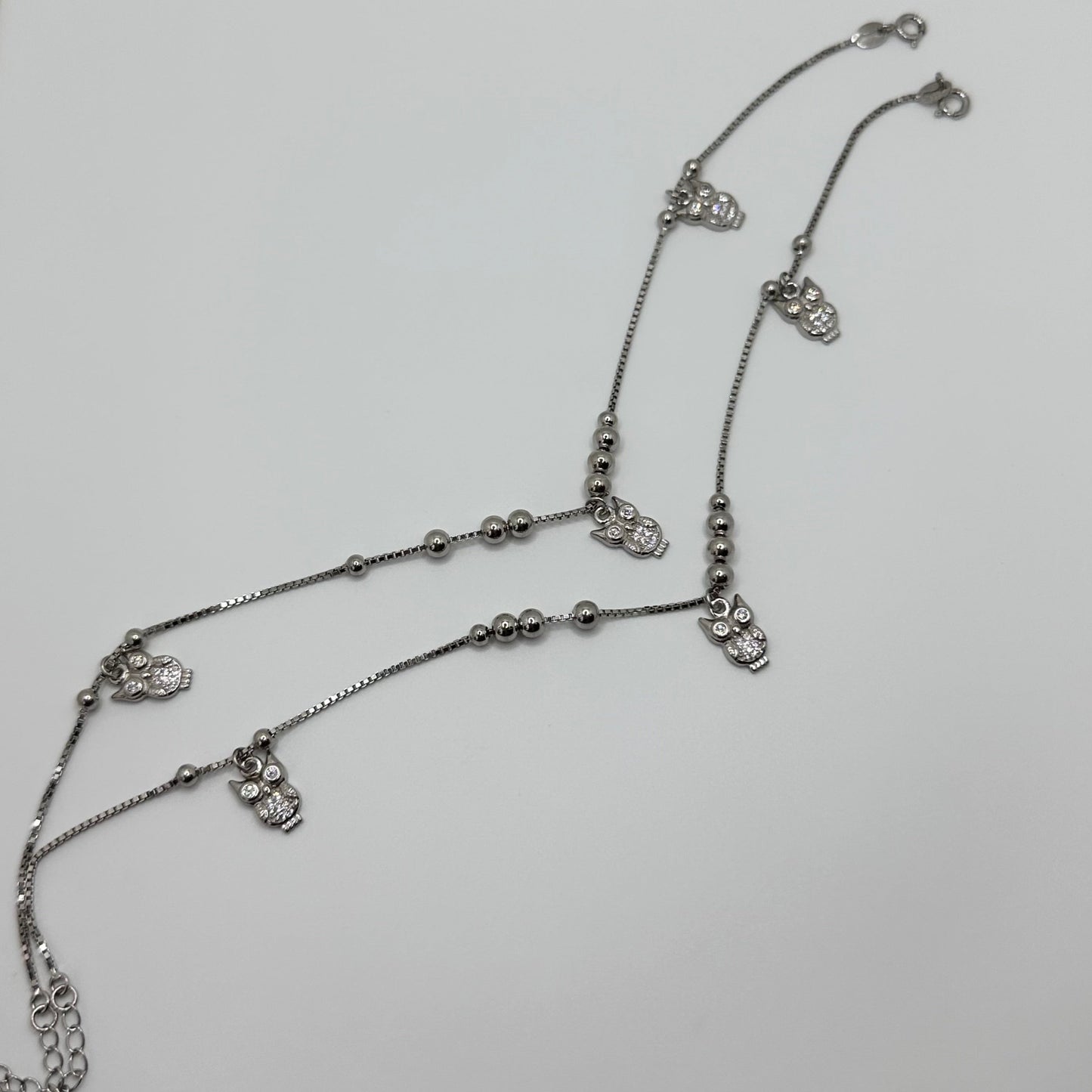 Wisdom Owl Charm Silver Anklet