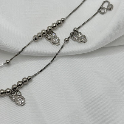 Wisdom Owl Charm Silver Anklet