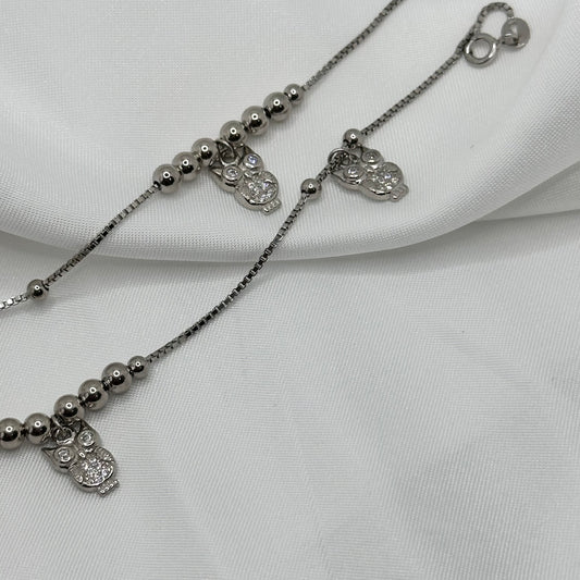Wisdom Owl Charm Silver Anklet