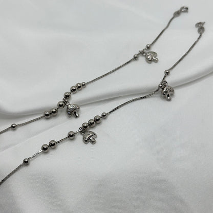 Mushroom Charm Sterling Silver Anklet