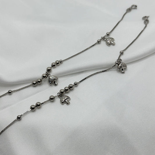 Mushroom Charm Sterling Silver Anklet