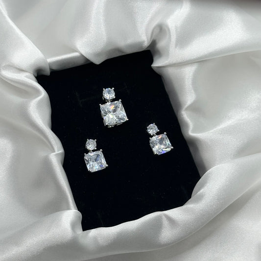 Elegant Princess-Cut Silver Pendant Set