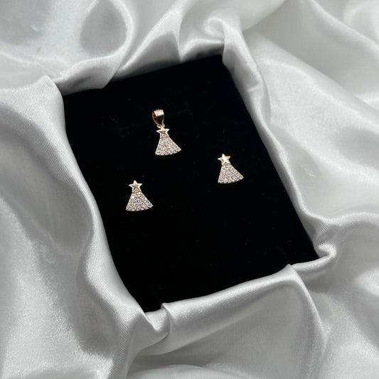 Star-Topped Christmas Tree Rose Gold Pendant Set