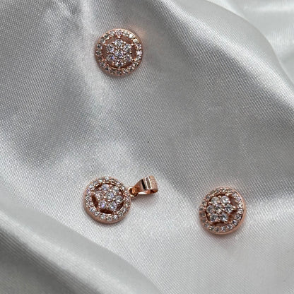 Radiant Rose Gold Pendant Set with Round Diamond Cluster Design