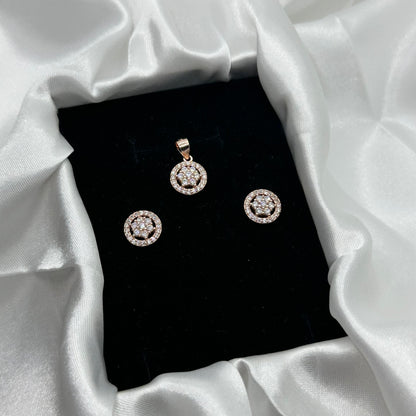 Radiant Rose Gold Pendant Set with Round Diamond Cluster Design